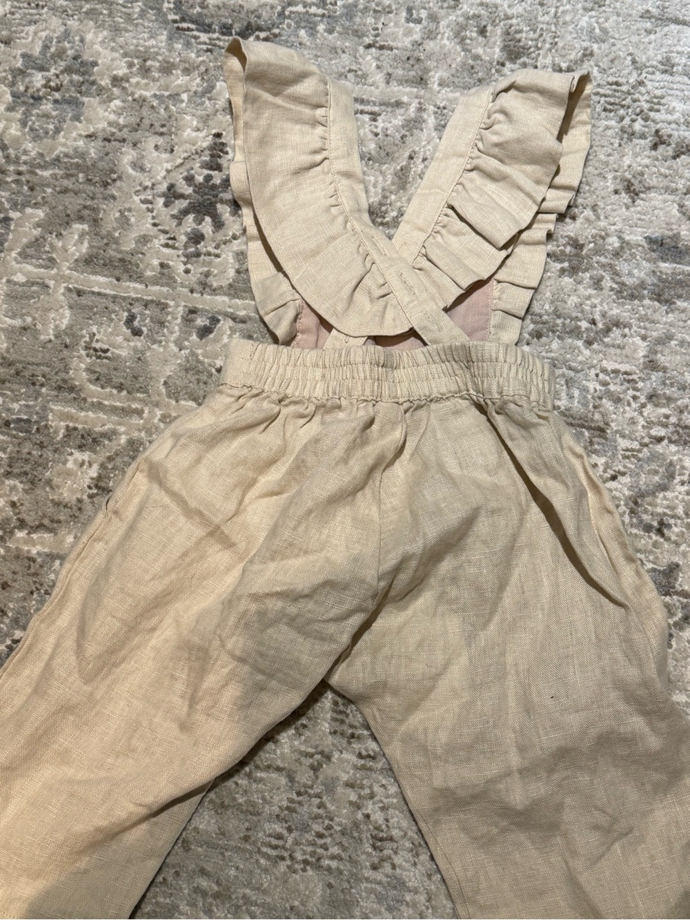 Baby Linen-Blend Ruffled Strap Overalls - Picture 2 of 3